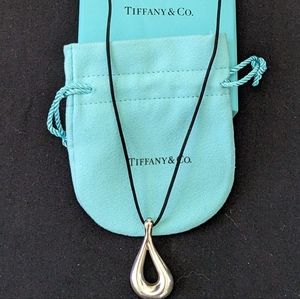 Tiffany Co Elsa Peretti 925 Open Teardrop Pendant on Black Cord